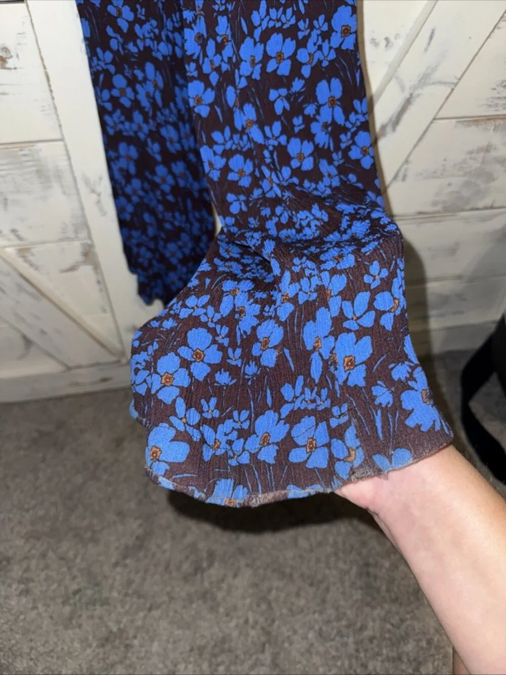 Free People Hailee Jumpsuit Blue Brown Floral Open Back Wide Leg S